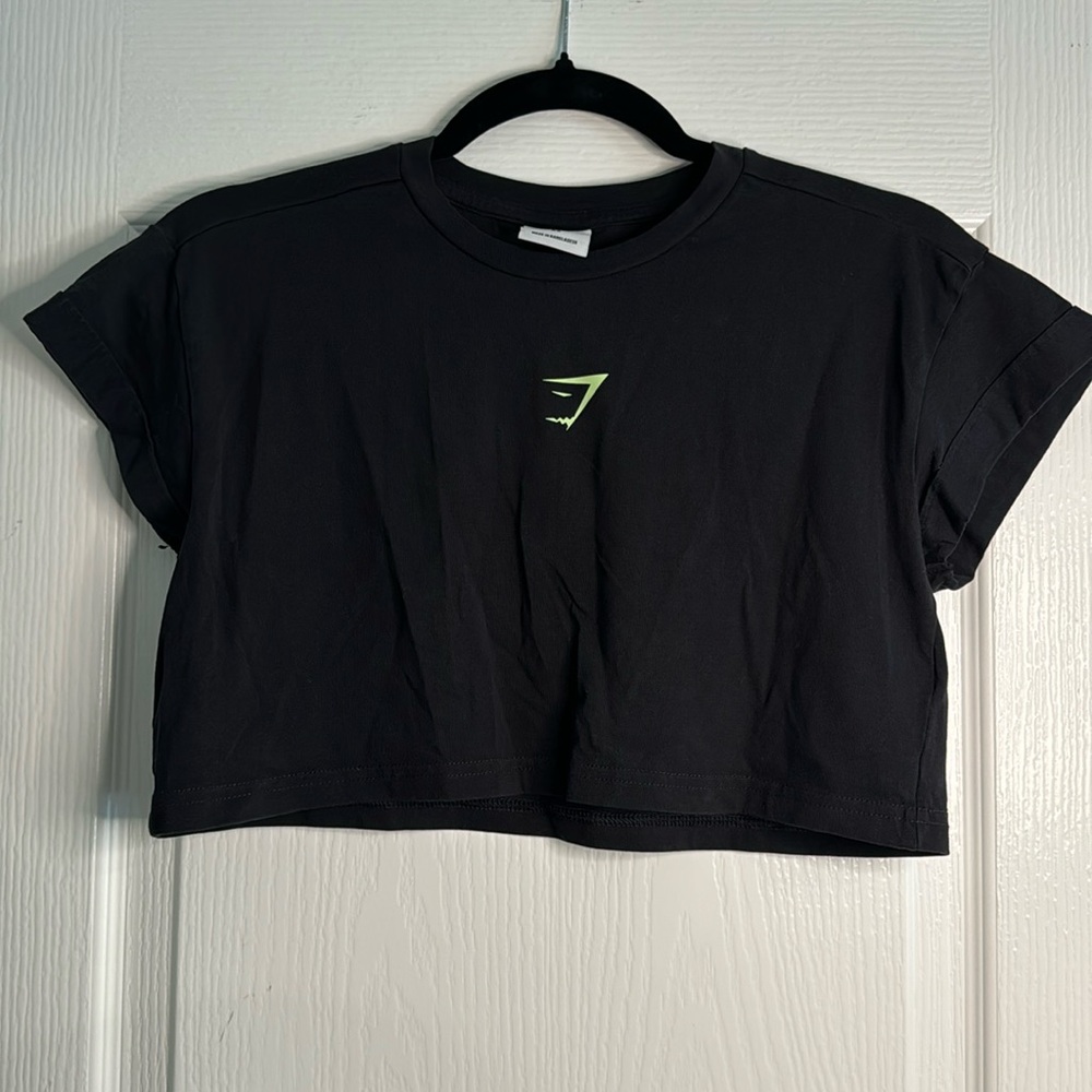 Black and green gymshark crop top